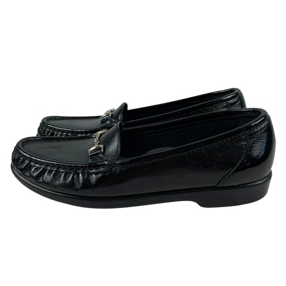 SAS Womens Black Patent Leather Loafers Metal Bit Comfort Slip-On Loafers SZ 7 S - Picture 4 of 11